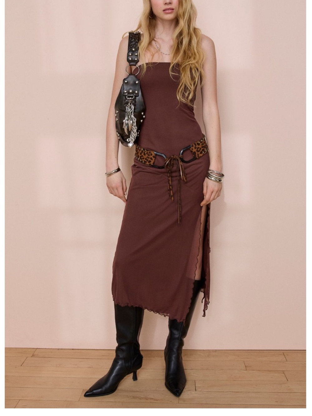 π NWT URBAN OUTFITTERS Samara Mesh Strapless Midi Dress in Brown XL